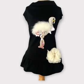 Beaded Fur and Rhinestone Flamingo- Dog Dress (size: X Large)