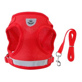 Pet Mesh Harness Dog Leash Set Reflective Chest Strap Adjustable Puppy Vest For Puppies Breeds Dogs Cats Walking Outdoor (Color: Red, size: large)