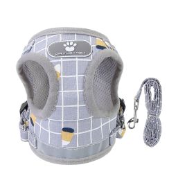 Pet Mesh Harness Dog Leash Set Reflective Chest Strap Adjustable Puppy Vest For Puppies Breeds Dogs Cats Walking Outdoor (Color: Gray, size: XL)