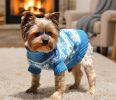 Dog Cable Knit 100% Cotton Sweater - Snowflakes and Hearts Blue