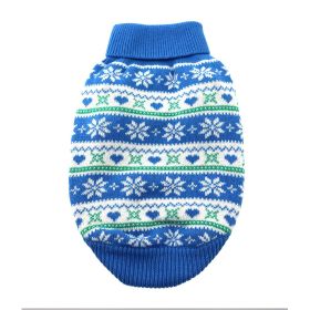 Dog Cable Knit 100% Cotton Sweater - Snowflakes and Hearts Blue (Option: XX-Small)