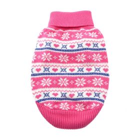 Dog Cable Knit 100% Cotton Sweater - Snowflakes and Hearts Pink (Option: Large)