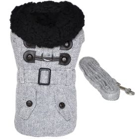 Grey Herringbone Dog Coat Harness with Matching Leash (Option: X-Large)
