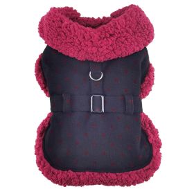 Sherpa-Lined Dog Harness Coat - Black and Burgundy Dots (Option: Small)