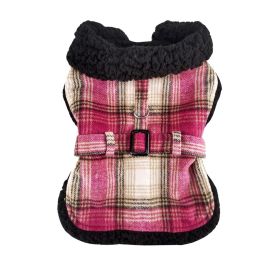Sherpa-Lined Dog Harness Coat - Hot Pink & Tan Plaid (Option: X-Large)