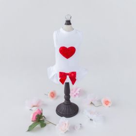 Puff Heart Lace Dog Dress (Color: Red, size: XXS)